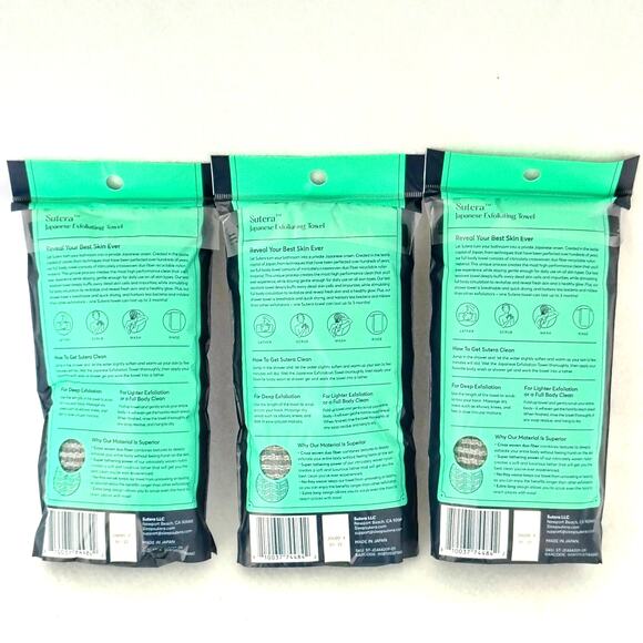Sutera Japanese Exfoliating Towel Scrub Wash Cloth Deep Cleanse Set of 3 NEW - Picture 3 of 5